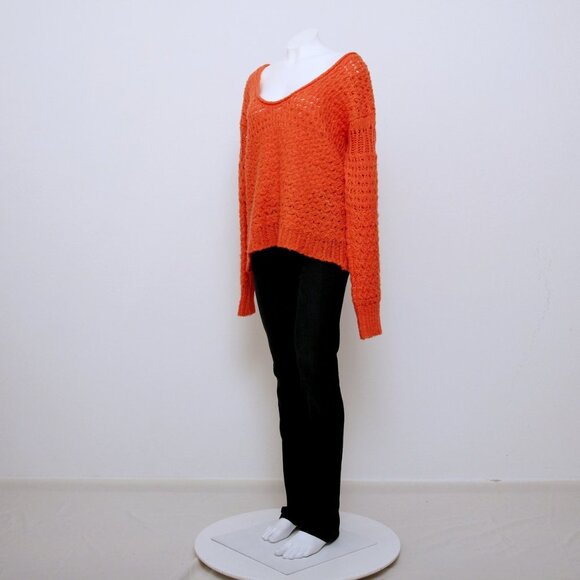 Free People Crashing Waves Wool Blend Open Knit Oversized Sweater Orange Women S - Picture 2 of 14